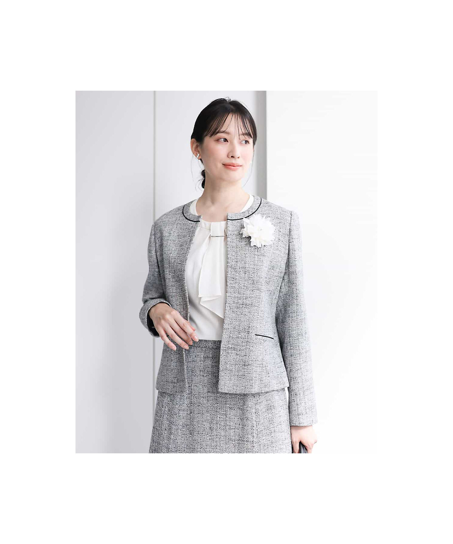 ノーカラーラメツイードジャケット／セットアップ対応／洗える | MK