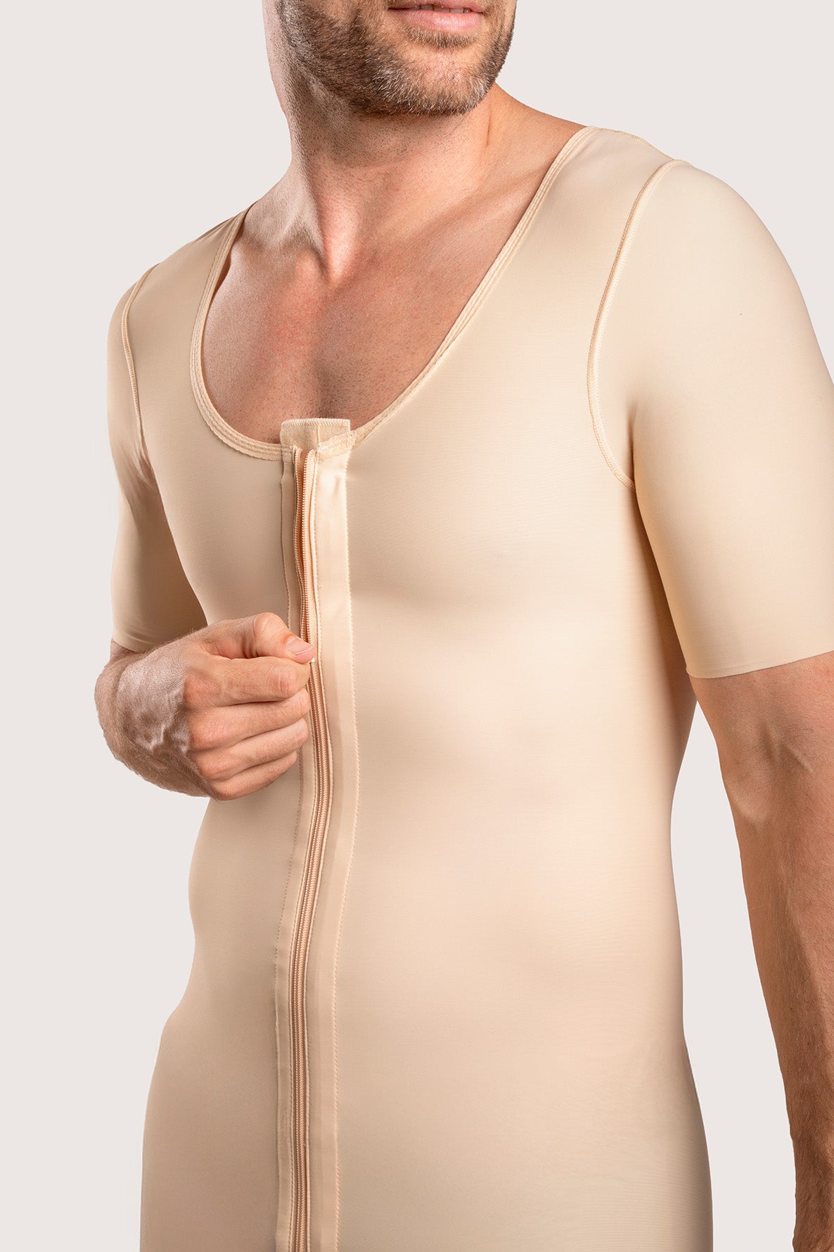 Male Mid-Thigh Compression Bodysuit w/Sleeves & Zipper (MG07