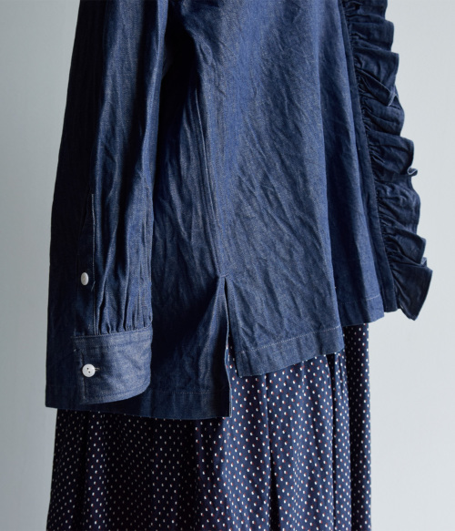 TOUJOURS トゥジュー デニムラッフルシャツ 6.5oz Organic Cotton
