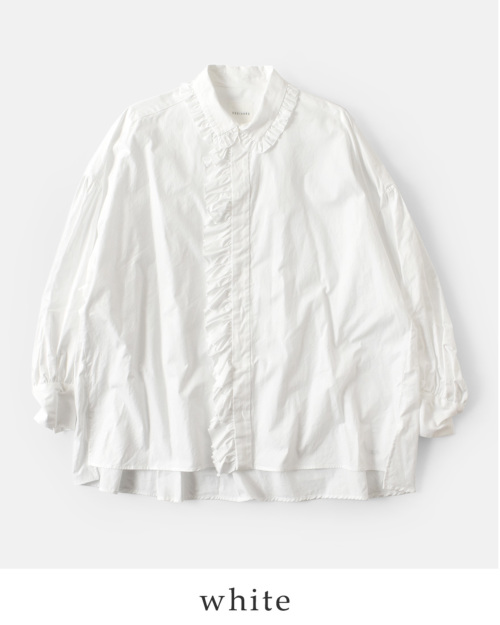 TOUJOURS フリル ワイドシャツ Cotton Triple Yarn Twill Cloth Bishop
