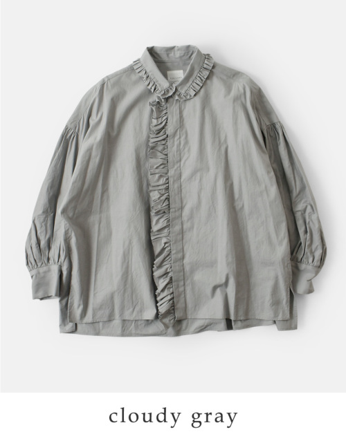 TOUJOURS フリル ワイドシャツ Cotton Triple Yarn Twill Cloth Bishop