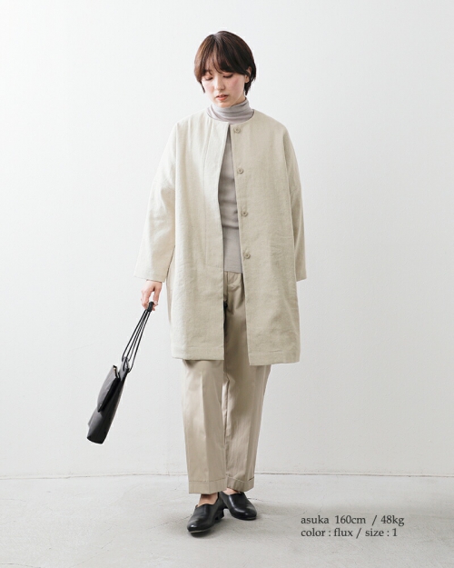 evam eva エヴァムエヴァ リネンコットン ノーカラー コート e241t025