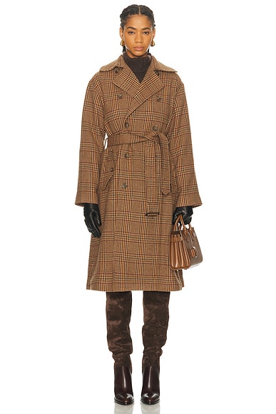 Polo Ralph Lauren Long Coat in 1739 Brown & Tan Glen Check | FWRD