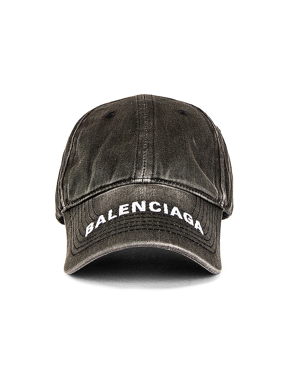 Balenciaga Hat Washed Denim Cap in Black & White | FWRD