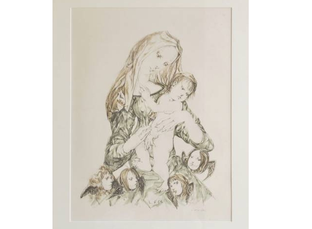 藤田嗣治（レオナール・フジタ） リトグラフ 「天使と母子像」 】絵画