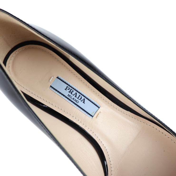 PRADA（プラダ） 超美品 パンプス ＃34 1/2 エナメル ブラック チャン