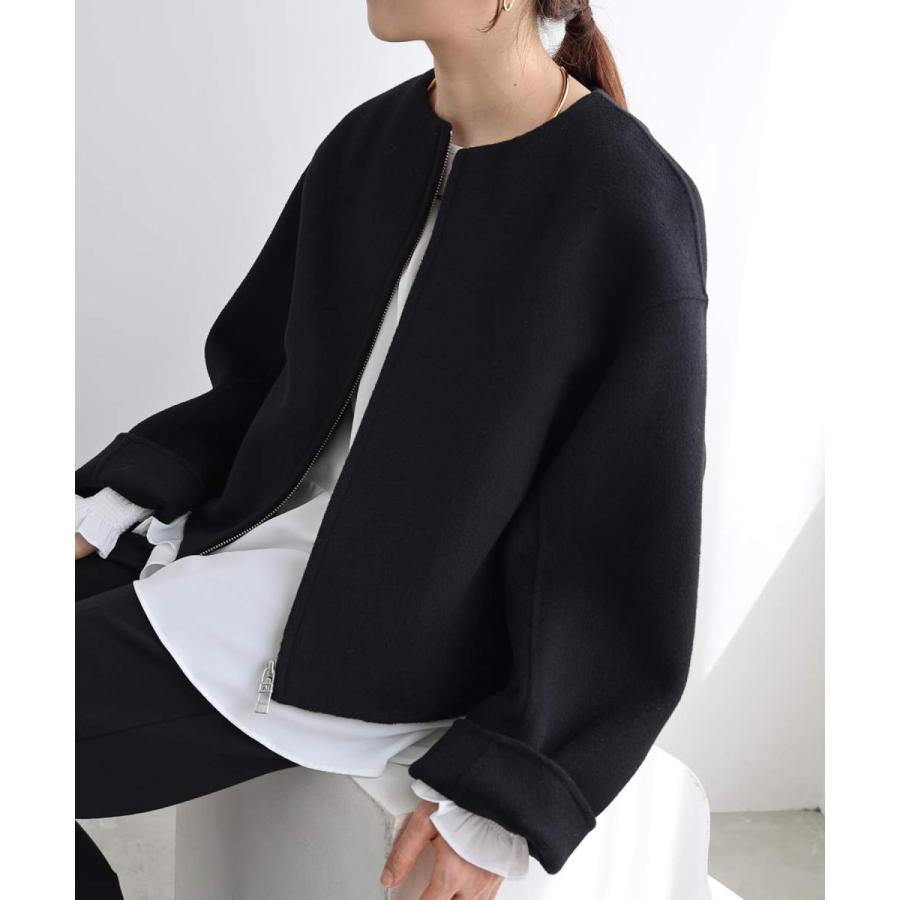 リバー ジップ ノーカラー ショート コート evernavy エバーネイビー