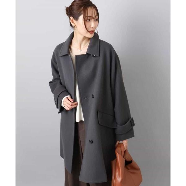 トレンド/2way衿】SUPER100'sウール スタンドカラーミドルコート