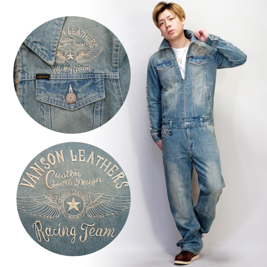 VANSON（バンソン） フライングスター刺繍 つなぎ オールインワン