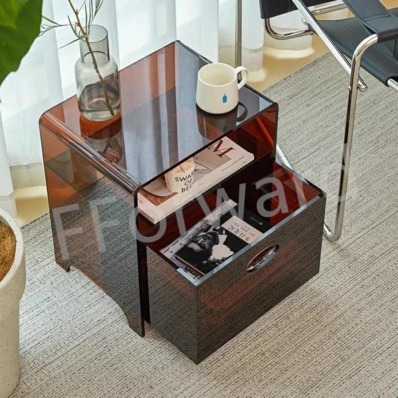 サイドテーブル アクリル 引き出しワゴン キャスター付き テーブル