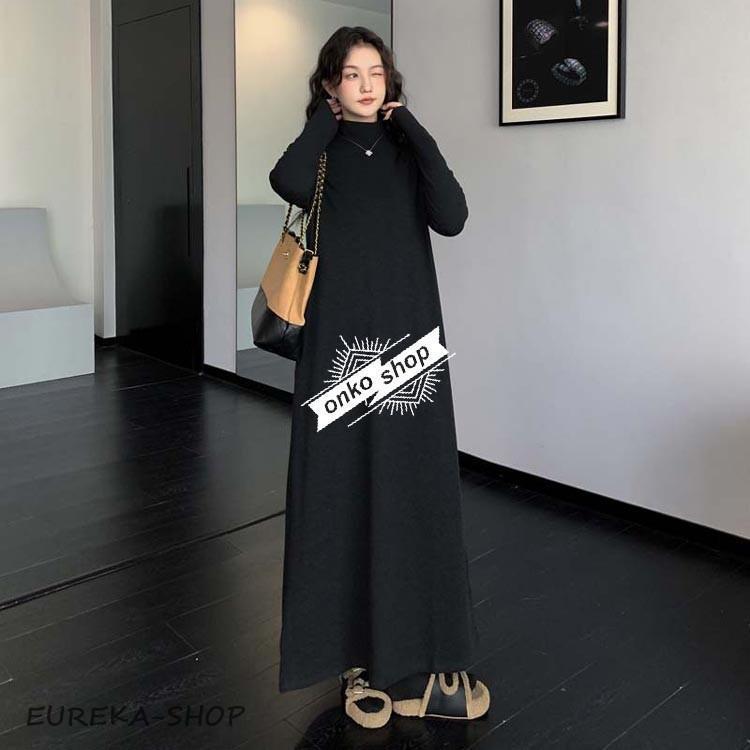 マキシ丈ワンピース 長袖 ハイネック 秋 レディース 春 ロングワンピ