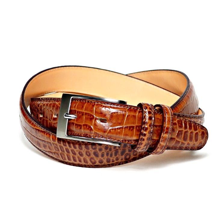 クロコ型押し ベルト メンズ 本革 ビジネス カジュアル ブラウン 日本