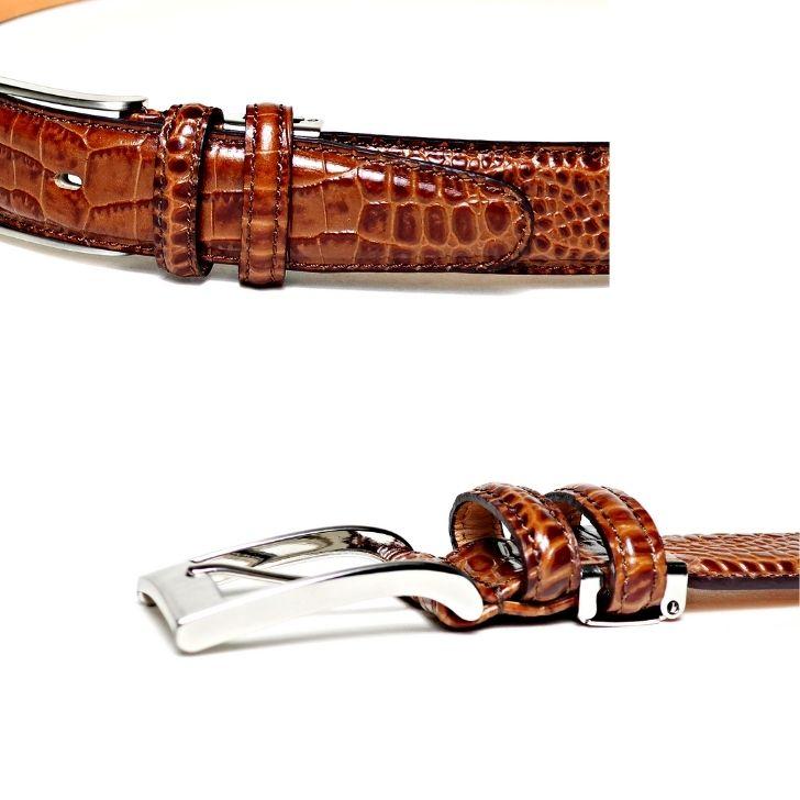 クロコ型押し ベルト メンズ 本革 ビジネス カジュアル ブラウン 日本