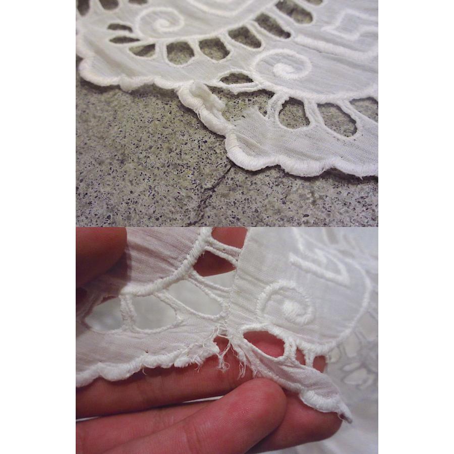 ビンテージ20's○刺繍柄シースルー七分丈ワンピース白○241025z1-w
