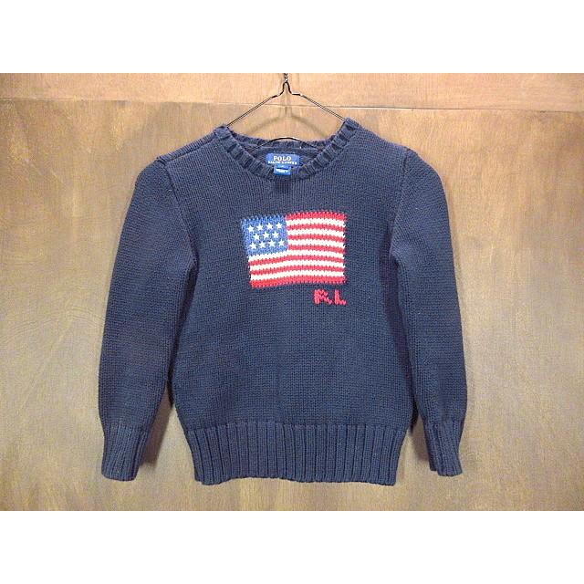 Polo Ralph Laurenキッズ星条旗コットンセーター黒size 6☆200320n5-k