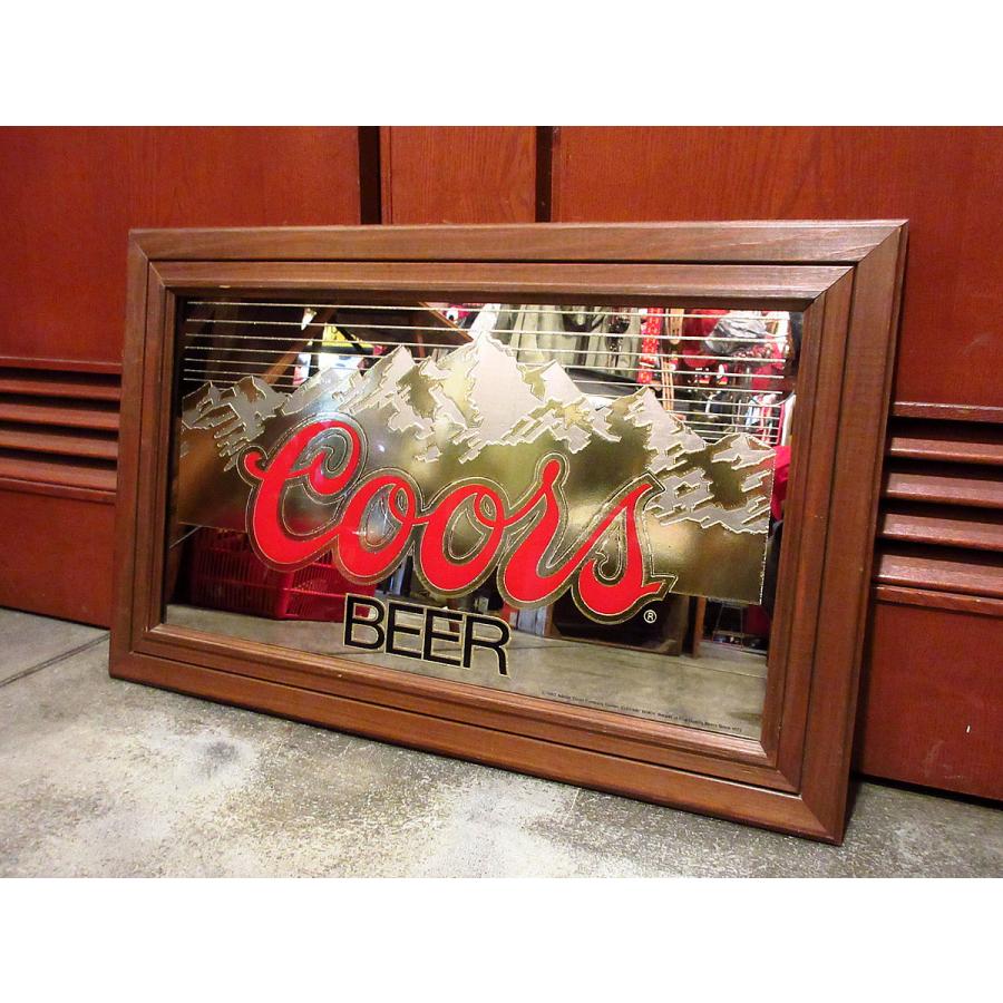 ビンテージ○Coors BEER ウッドフレームパブミラー○210427f2-sign