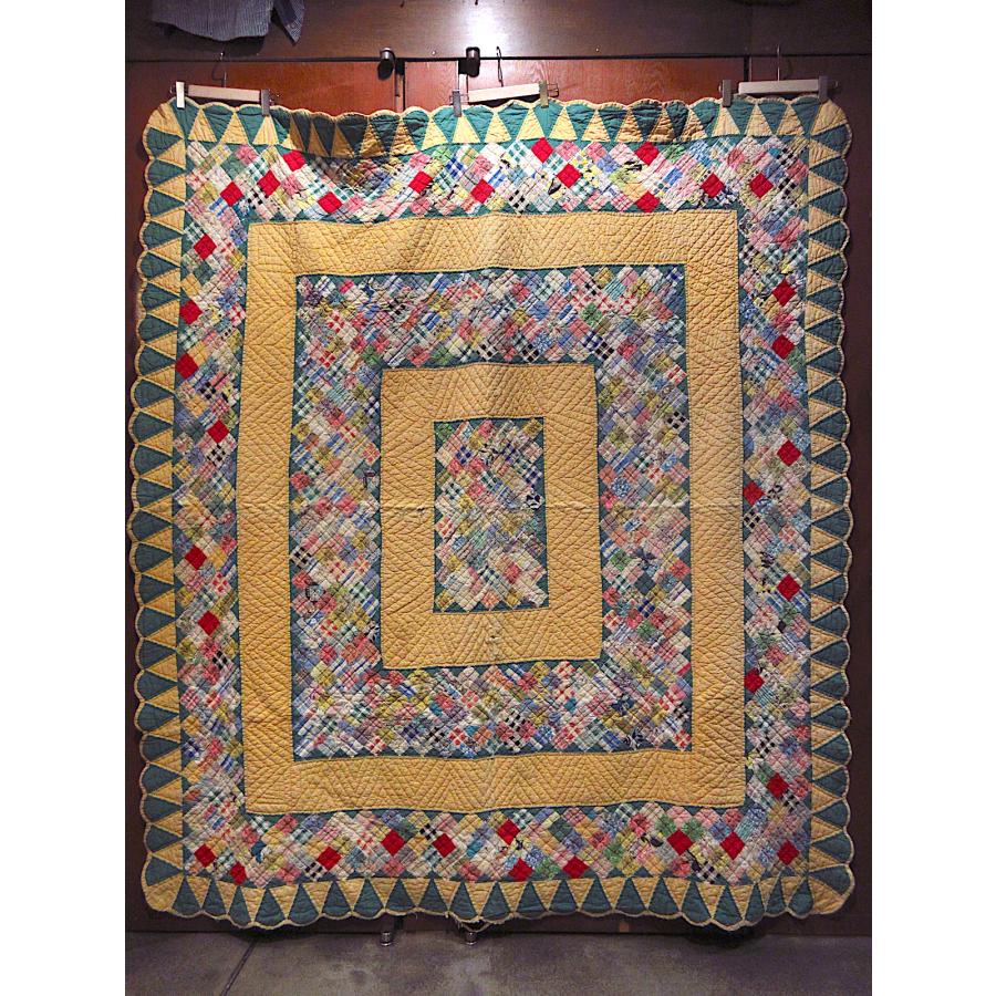 ビンテージ~40's○パッチワークキルトファブリック約210cm × 約185cm