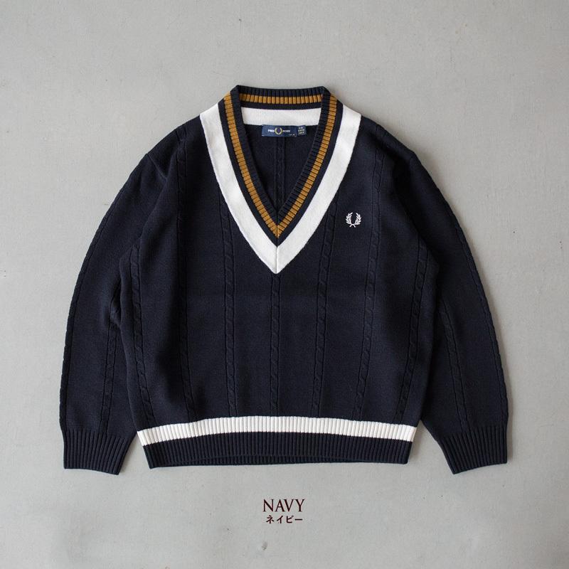 FRED PERRY（フレッドペリー） レディース Vネック ケーブルニット
