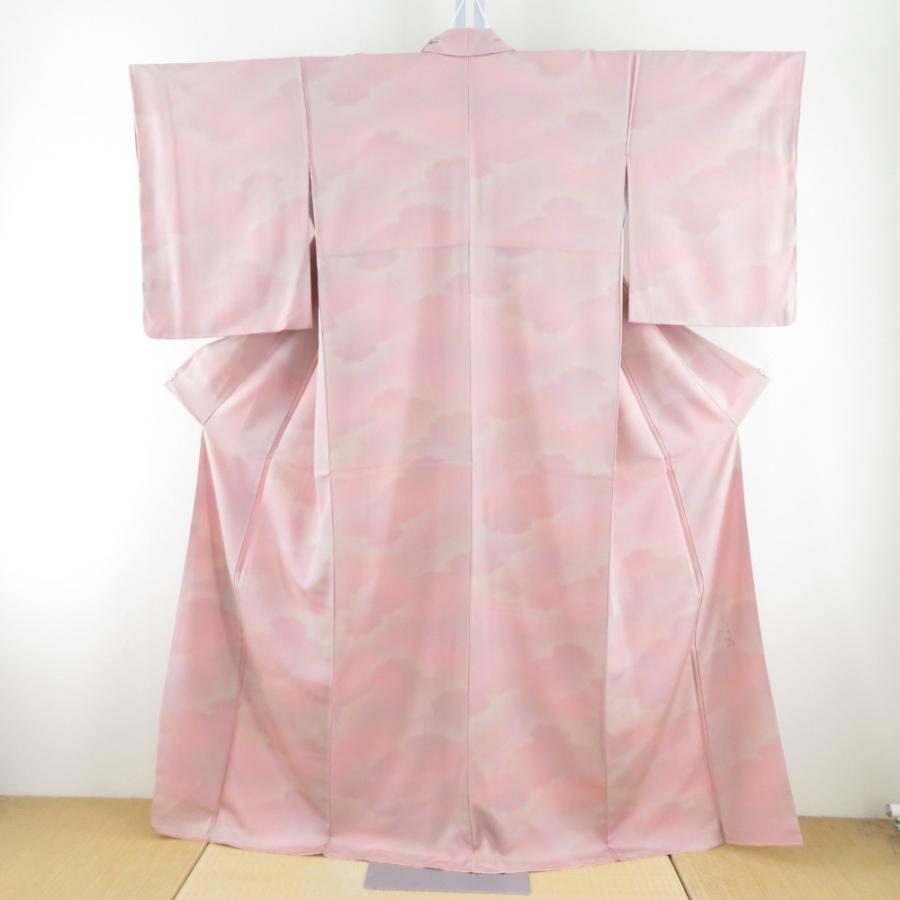 色無地 ぼかし色無地 雲取り模様 くすみピンクxピンク色 落款入り 袷