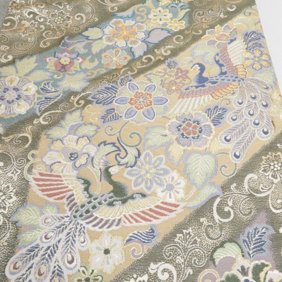 袋帯 麗鳳華飾 花鳳凰文様 薄緑色 金糸 六通柄 正絹 フォーマル 仕立て