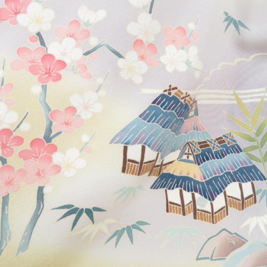 本加賀友禅 訪問着 奥田勝将 建物に草花文様 黄土色 作家物 落款入