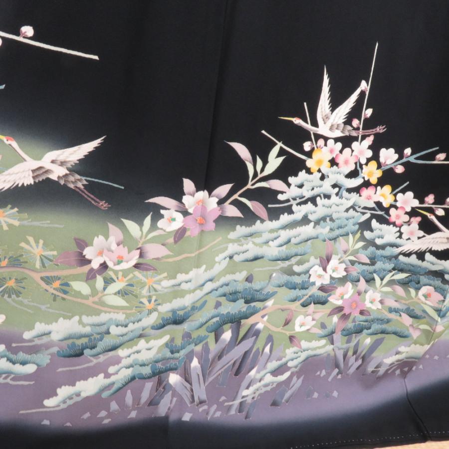 本加賀友禅 黒留袖 小田美知代 鶴に四季花文様 正絹 袷 広衿 比翼付