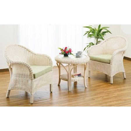 ラタンテーブル 円型 ガラス天板 棚付 籐家具 直径60cm （ ラタン 机