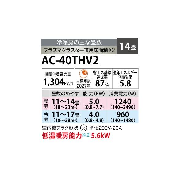 SHARP（シャープ） AC-40THV2 エアコン 14畳 ルームエアコン HV
