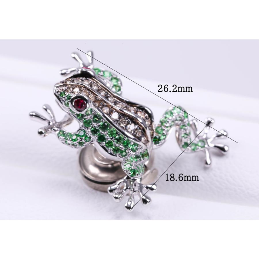 K18WG カエルモチーフ グリーンガーネット ルビー ダイヤモンド ピン