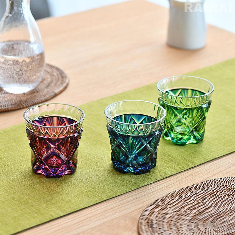 薩摩切子 二色冷酒杯 cut251 ルリ緑 二色衣 島津薩摩切子 薩摩ガラス
