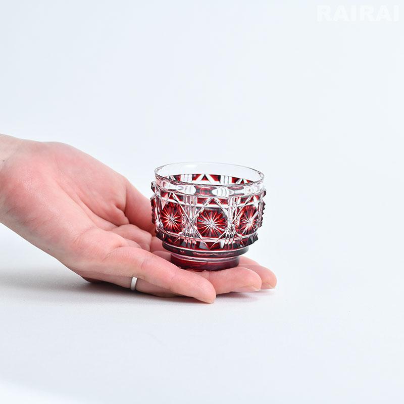 薩摩切子 猪口 大 cut18 紅 おちょこ お猪口 復元 島津薩摩切子 薩摩