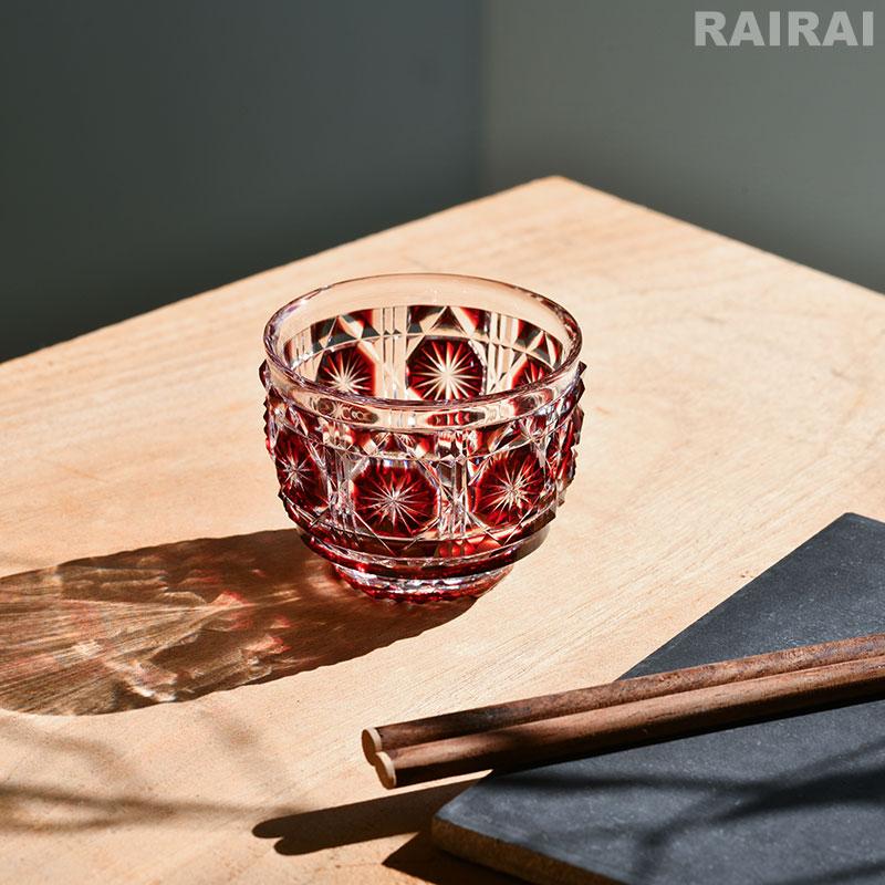 薩摩切子 猪口 大 cut18 紅 おちょこ お猪口 復元 島津薩摩切子 薩摩