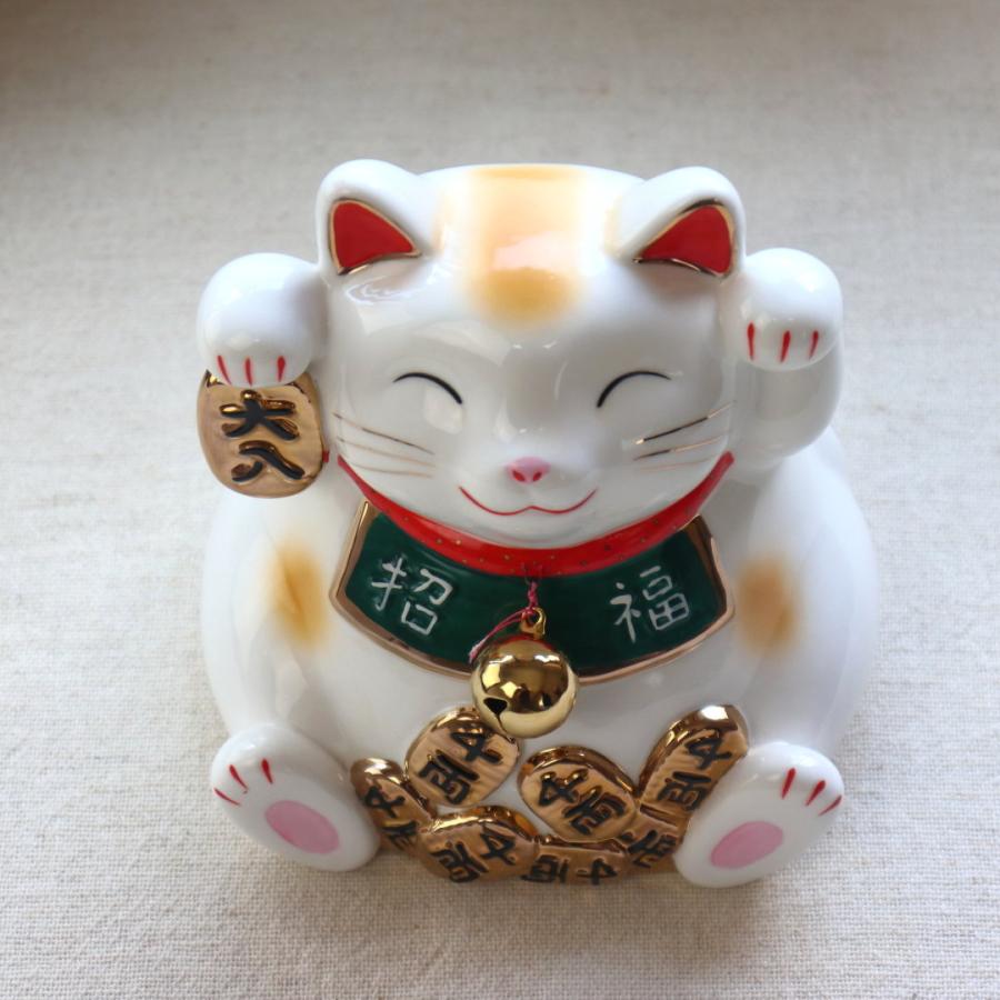 金運招き 白猫貯金箱 置物 鈴付き 置き物 おしゃれ かわいい 開店祝い