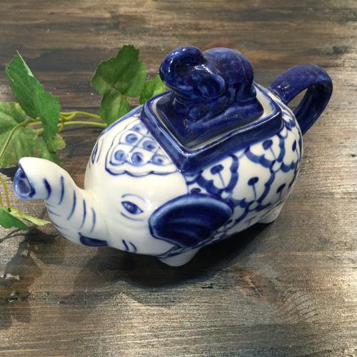 青白ポット（大）象】 急須 ティーポット 青白食器 陶器 タイ料理