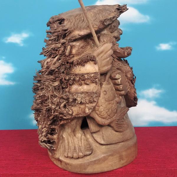 恵比寿様 置物 招福開運祈願 エビス様 高さ23cm 天然竹 一本彫 : 仏像