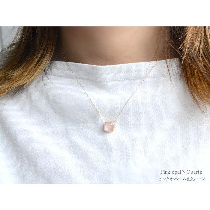 レディース ネックレス k18 一粒 天然石 四角 18k 18金 水晶