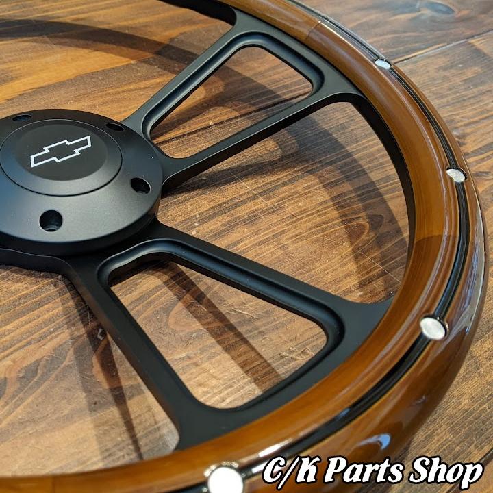 ビレットステアリングホイール 14インチ Φ35cm マッスル マホガニー