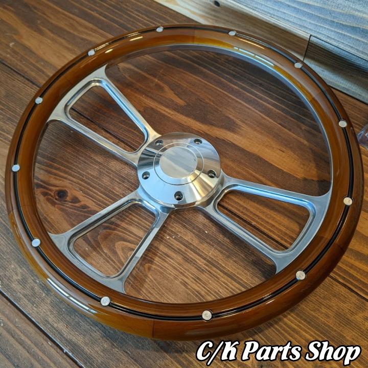 ビレットステアリングホイール 14インチ Φ35cm マッスル マホガニー