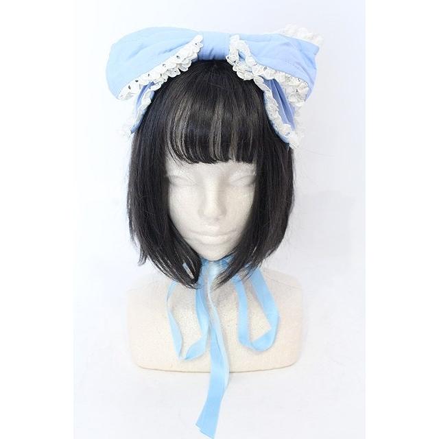 metamorphose / 無地レース付きリボンヘッドドレス サックス O-25-06