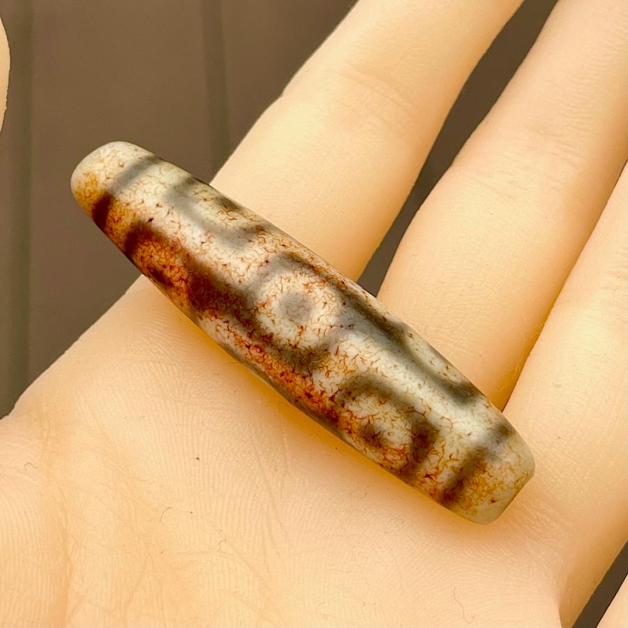 本物 九眼天珠 朱砂 s737 老天珠 古代チベット ジービーズ 54.2mm