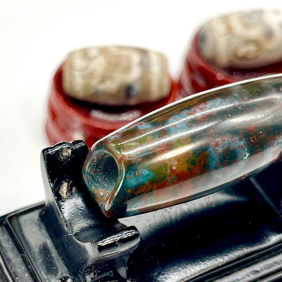 本物 九眼天珠 朱砂 s744 古代チベット護符 天眼石 老天珠 ジービーズ