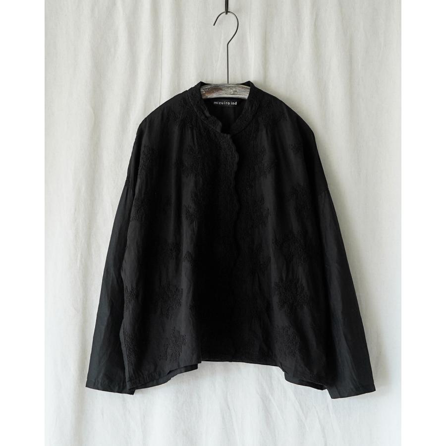 mizuiroind（ミズイロインド） ブラウス レース スタンドカラー ワイド