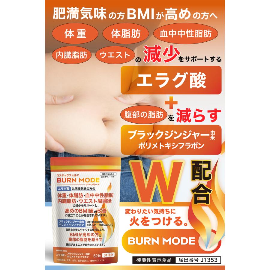 BURN MODE エラグ酸 サプリ ダイエット 脂肪燃焼 お腹 ブラック