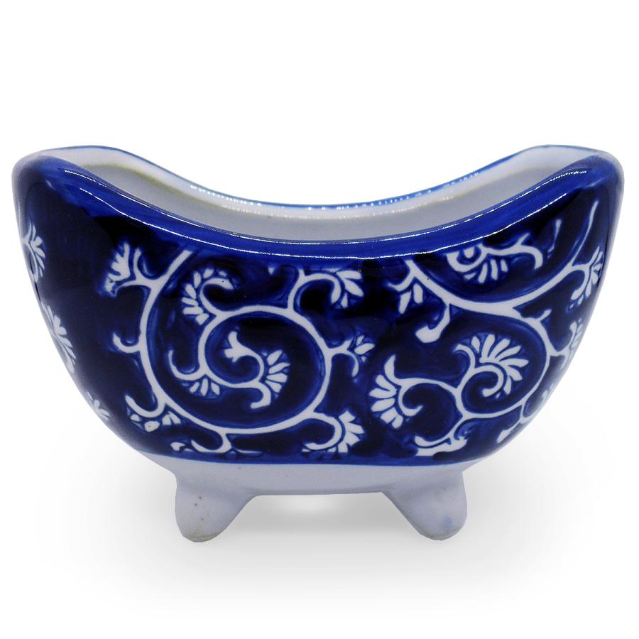 植木鉢 陶器 三日月 脚付き おしゃれ 和風(蛸唐草 藍蛸)山野草 苔玉