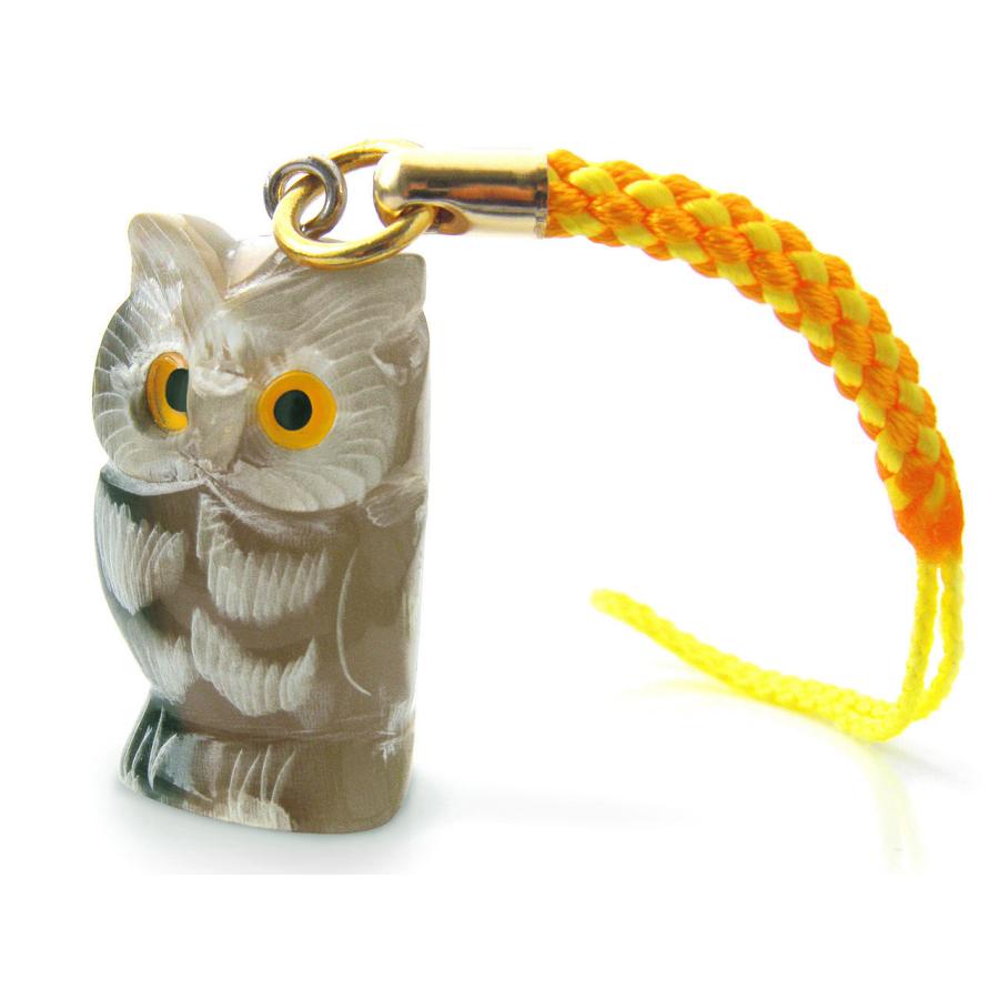 ストラップ 開運 ふくろう 不苦労 水牛角(合格祈願 受験 学業成就 成功