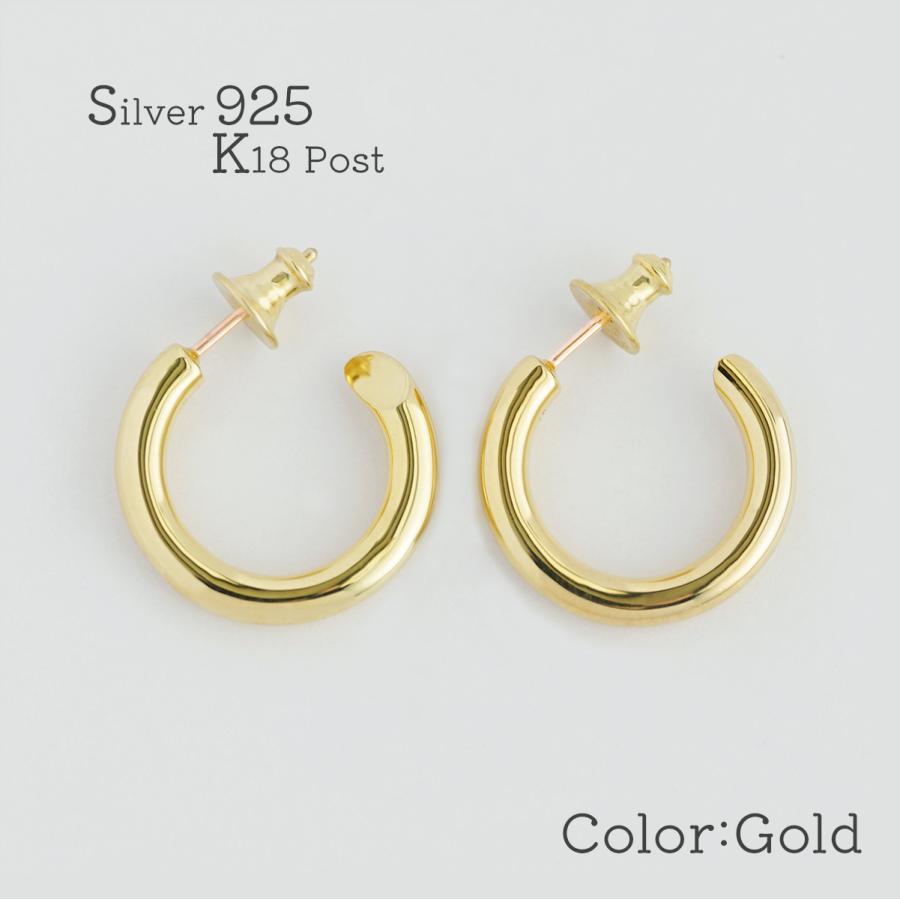 silver925 K18ポスト フープピアス 太さ2.9mm 直径19mm シルバー925 18