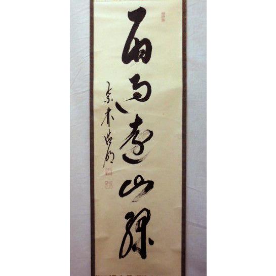 【mochi茶道具】茶掛　大徳寺　方谷浩明　一行書　共箱 茶道具・掛軸> 一行・方谷浩明師 「雨過遠山緑」 : 茶道具・宝雅堂