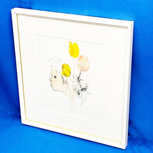いわさきちひろ チューリップのある少女像 色紙 額付き 複製画