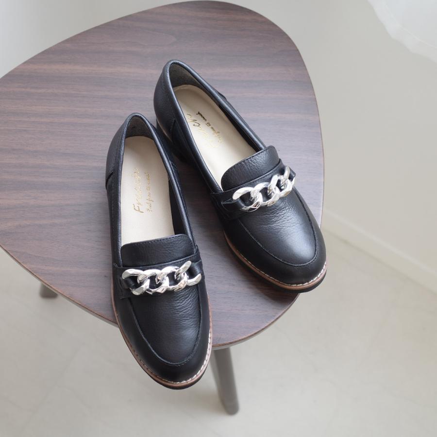 チェーンモチーフ ローファー レディース 痛くない3.5センチヒール