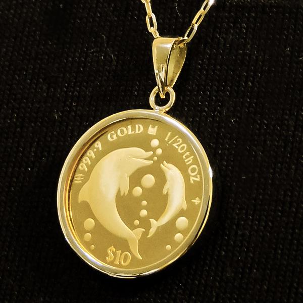 純金1/20オンス Dolphin イルカ 親子 コイン 金貨 ペンダントトップ